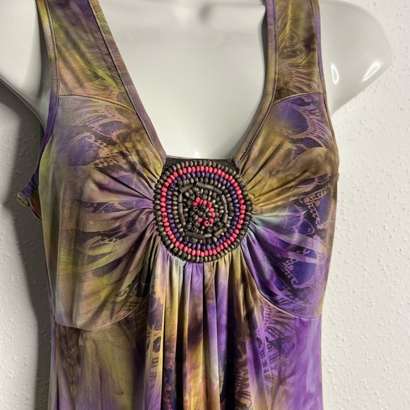 ONE WORLD Purple and Brown Embellished Ruched Sundress - Picture 2 of 6